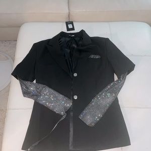 Black blazer with rhinestone sleeves